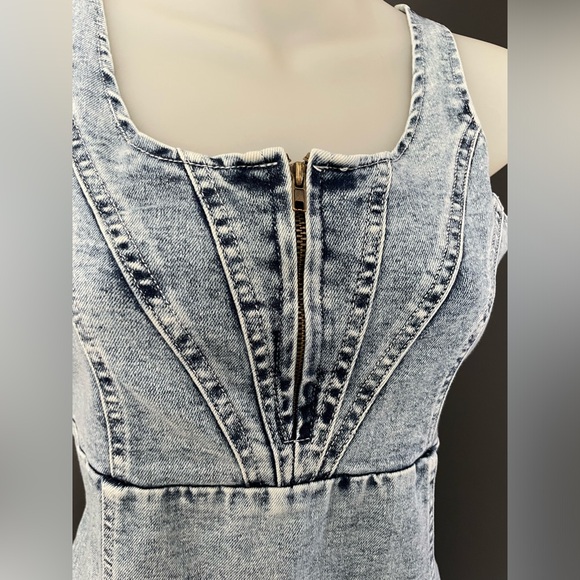 Acid Washed Denim Sleeveless bodycon Dress unbranded overall straps - Picture 3 of 9